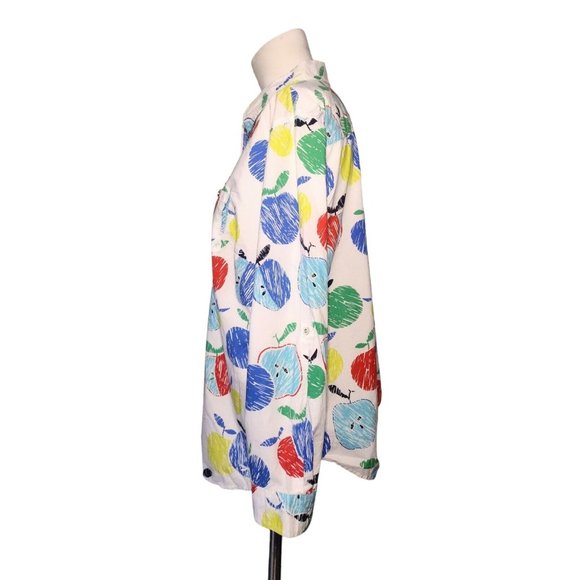 Talbots Apple Print Shirt Size XS Petite Roll Tab Sleeves Colorful Artsy Button - Picture 4 of 8